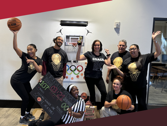 Group of employees with basketballs - JAG Management Company Jefferson Apartment Group leasing jobs